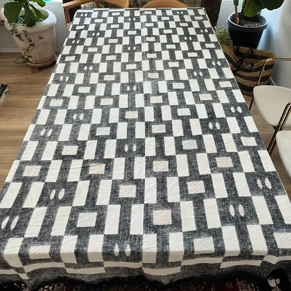 Sam Hilu Block Print Tablecloth Kuba-Inspired 69